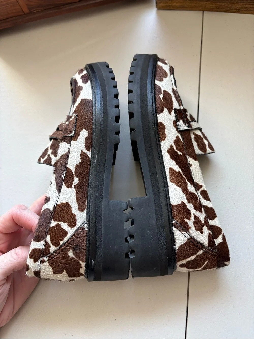 Reformation Agathea cow print loafers chunky size 6